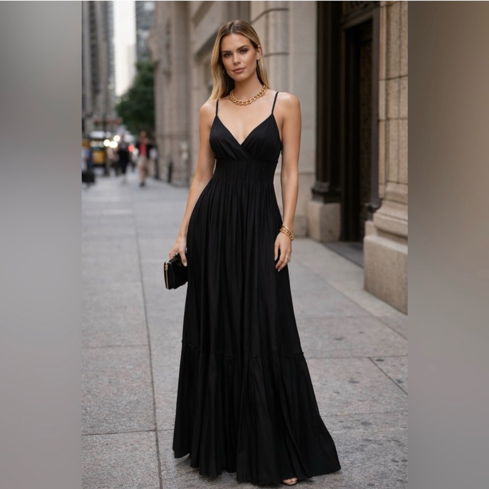A.L.C. V-Neck Black Pleated Evening Gown – Size 6